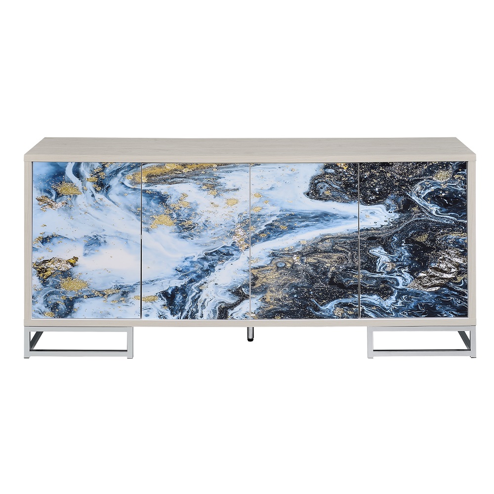 ACME Liam Console Cabinet - Blue Marble Print/Chrome