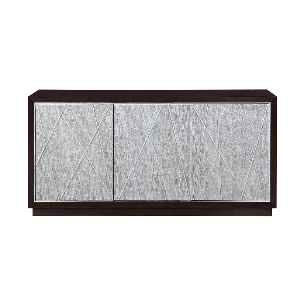 ACME - Geranio Console Cabinet in Metallic Silver/Walnut