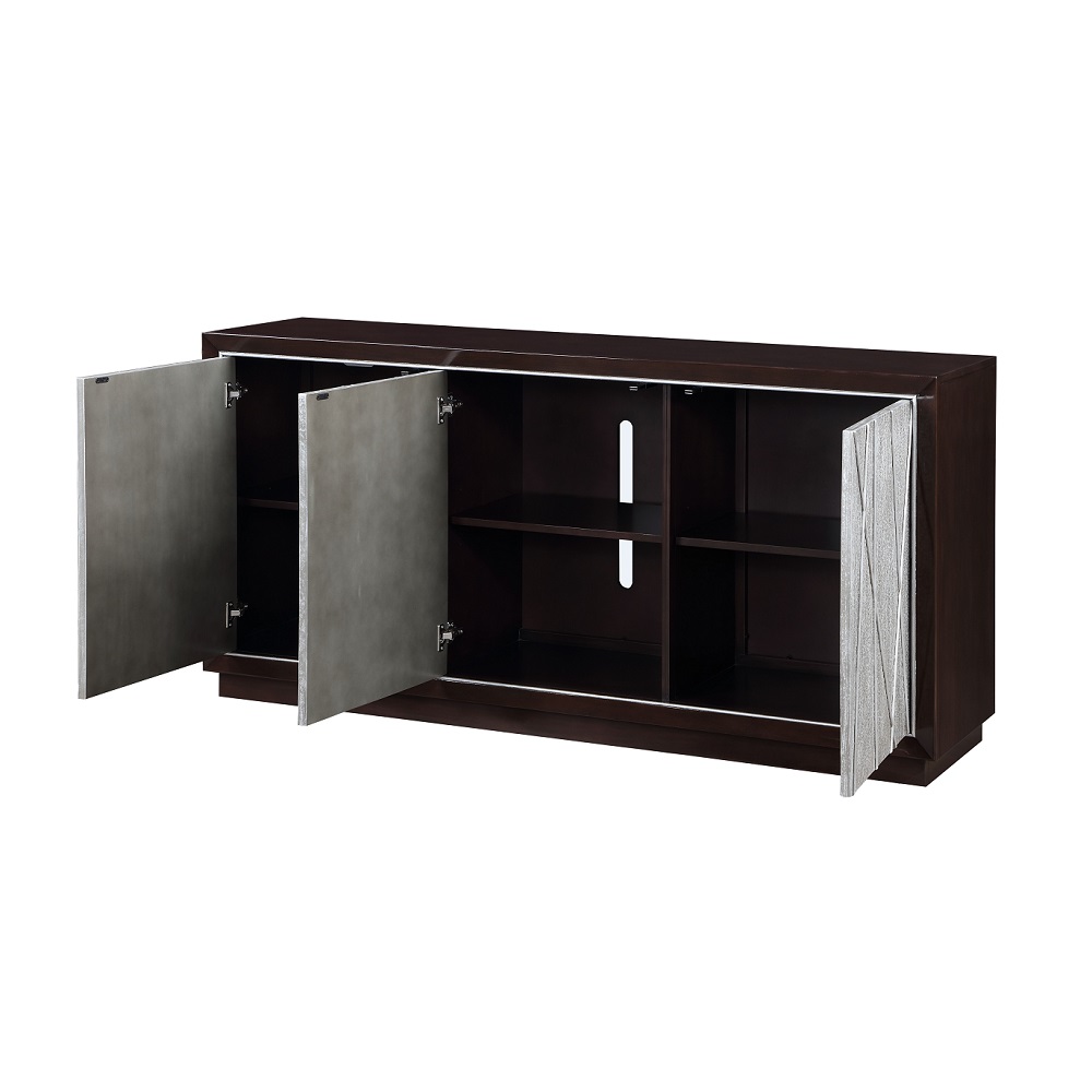 ACME - Geranio Console Cabinet in Metallic Silver/Walnut