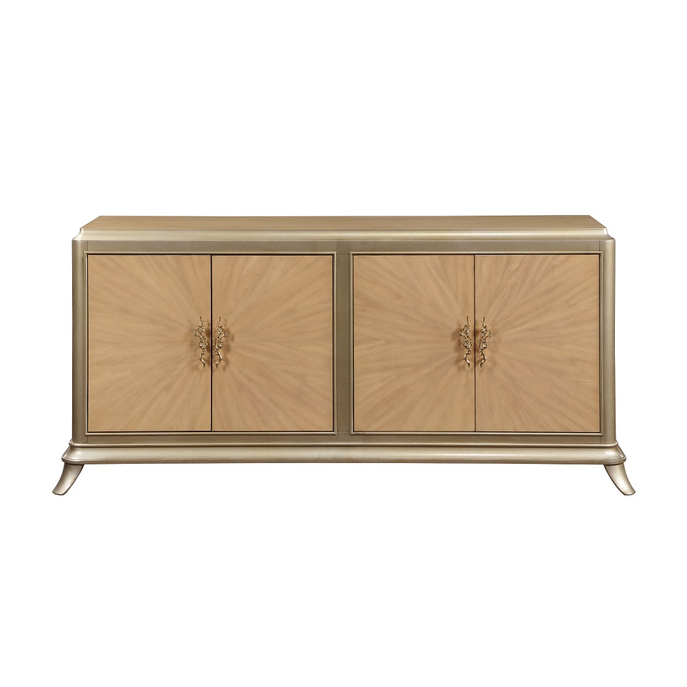 ACME - Dodie Console Cabinet in Natural Oak Sunburst Pattern/Taupe Champaign