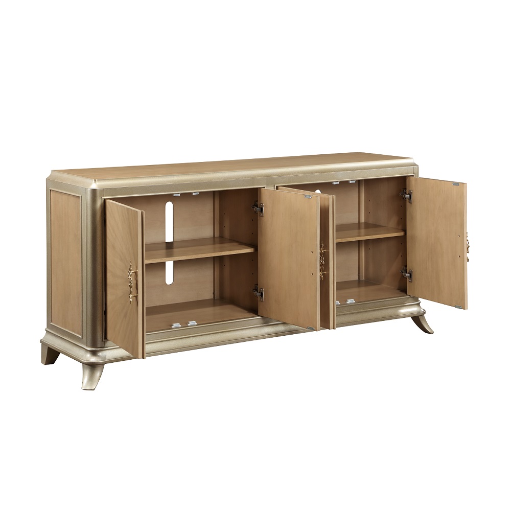 ACME - Dodie Console Cabinet in Natural Oak Sunburst Pattern/Taupe Champaign