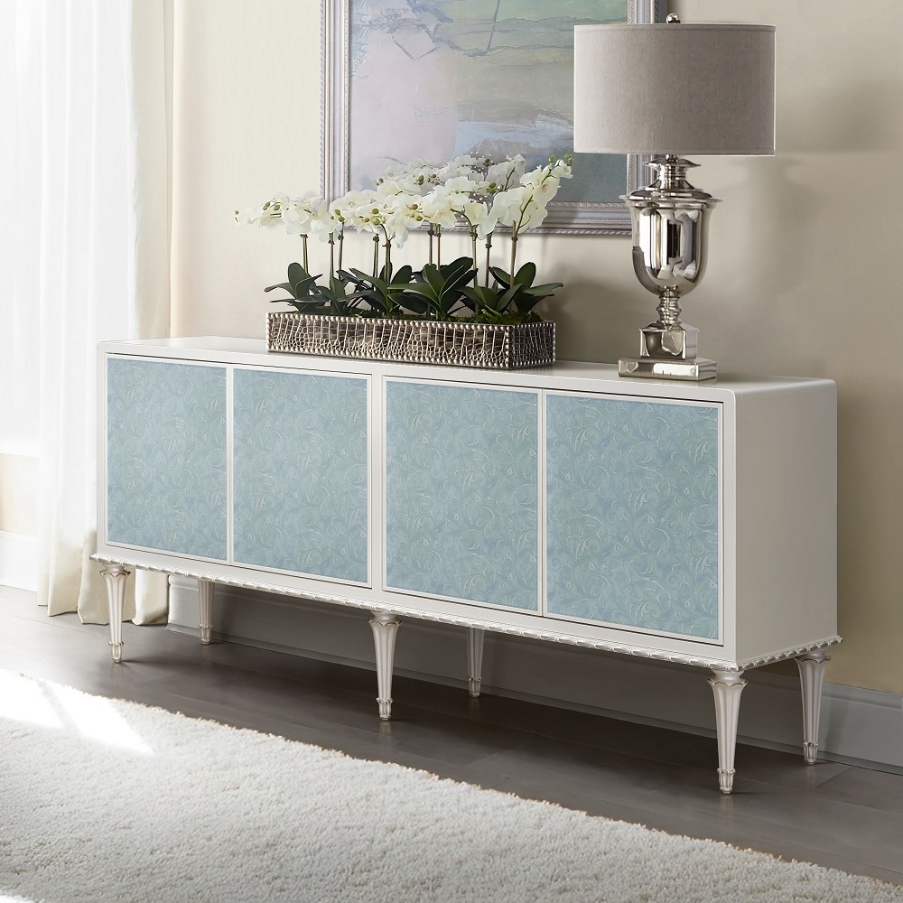 ACME - Ansaldo Console Cabinet in Pearl White/Silver Shimmer