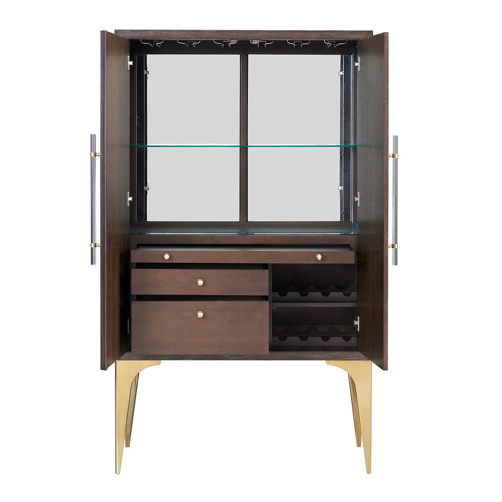 ACME™ Andy Bar Cabinet - Brushed Brown Oak/Champagne