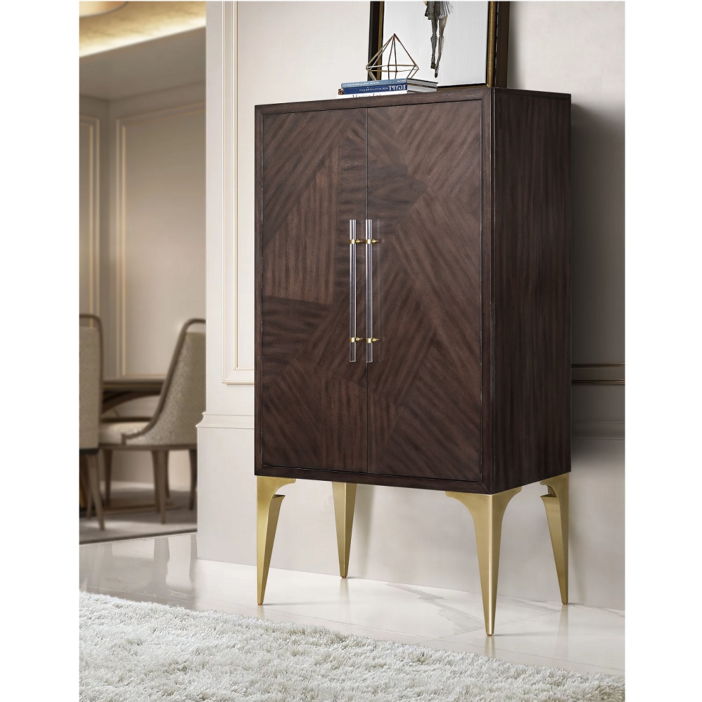 ACME™ Andy Bar Cabinet - Brushed Brown Oak/Champagne