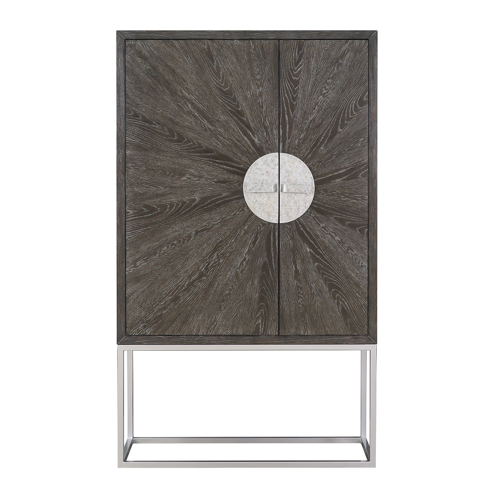 ACME™ Andra Bar Cabinet - Hand Brushed Gray Oak/Chrome