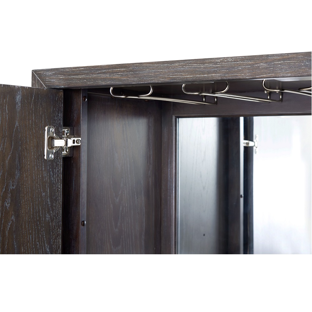 ACME™ Andra Bar Cabinet - Hand Brushed Gray Oak/Chrome