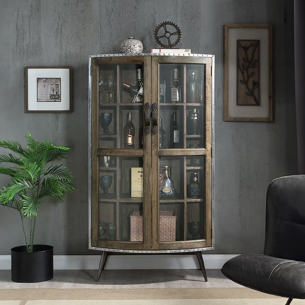 ACME - Brancaster Cabinet in Oak/Aluminum (AC02587)