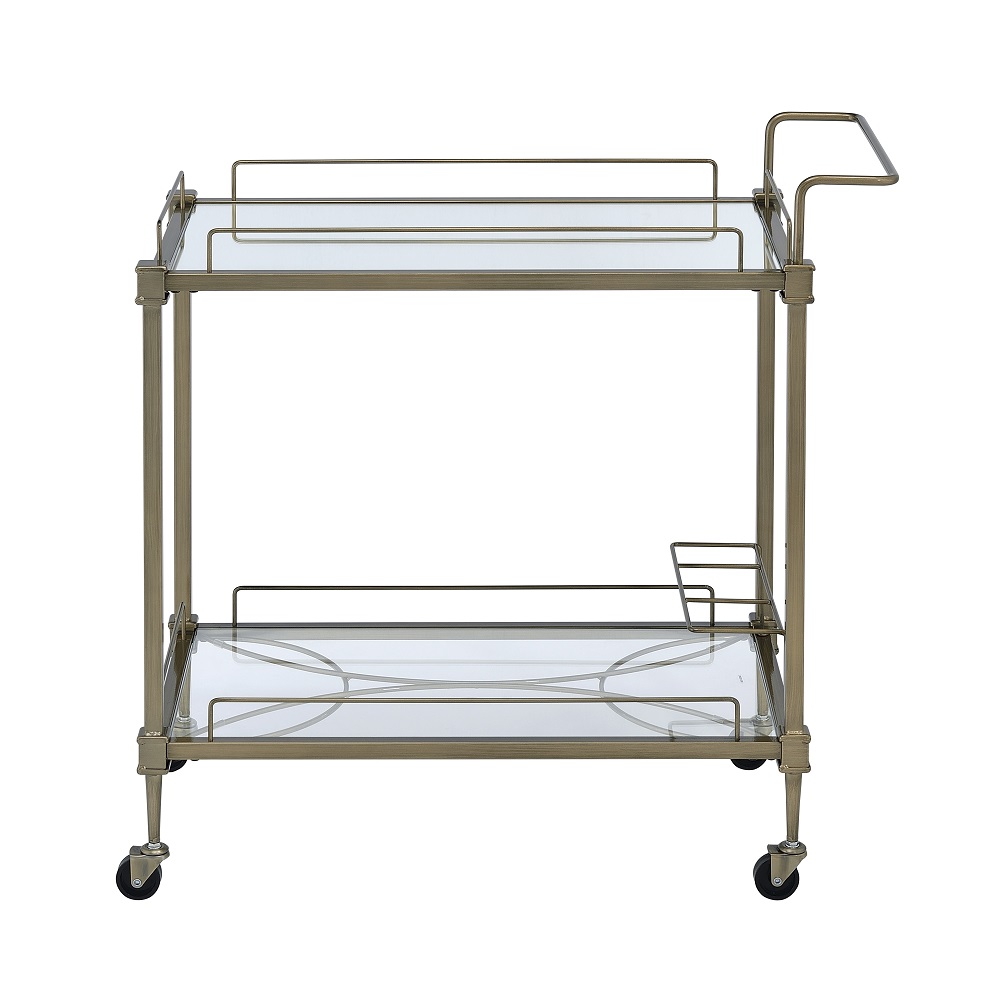 ACME - Aditya Serving Cart in Mirrored/Antique Brass