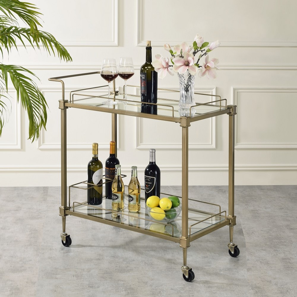 ACME - Aditya Serving Cart in Mirrored/Antique Brass