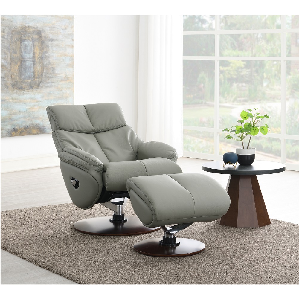 ACME™ Kandoro Motion Accent Chair with Swivel & Ottoman - Gray/Brown Base