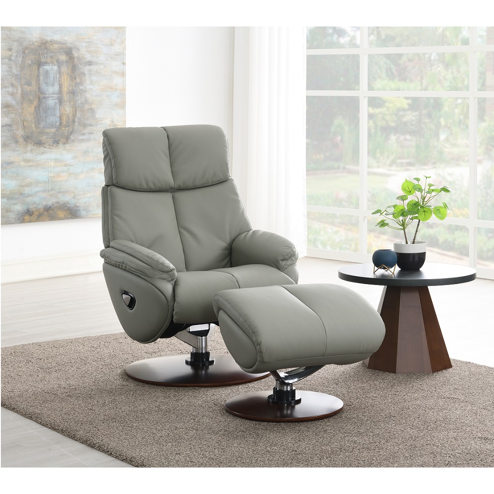 ACME™ Kandoro Motion Accent Chair with Swivel & Ottoman - Gray/Brown Base