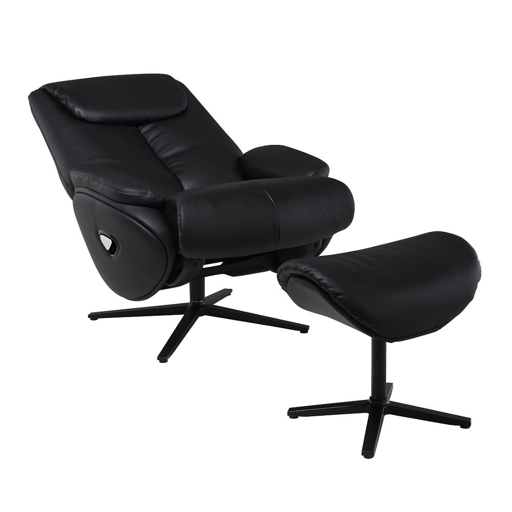 ACME™ Labonita Motion Accent Chair with Swivel & Ottoman - Black/Black