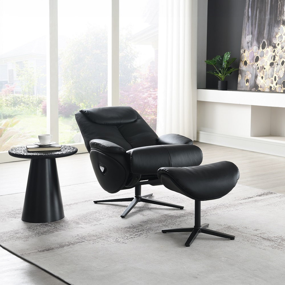 ACME™ Labonita Motion Accent Chair with Swivel & Ottoman - Black/Black