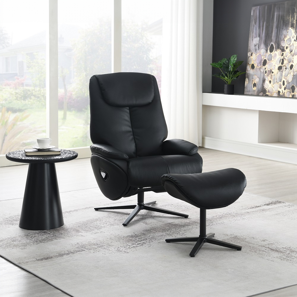 ACME™ Labonita Motion Accent Chair with Swivel & Ottoman - Black/Black