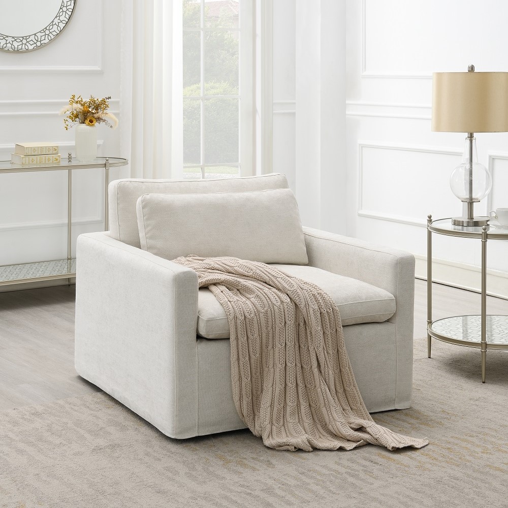 ACME™ Frederick Swivel Chair with Pillow - Ivory