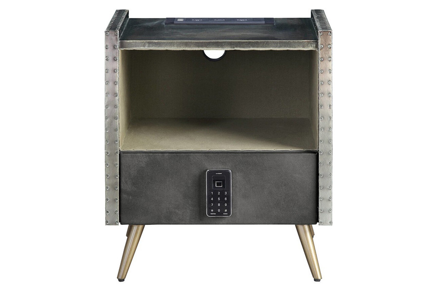 ACME - Doris Nightstand with USB & Electric Lock in Gray/Aluminum