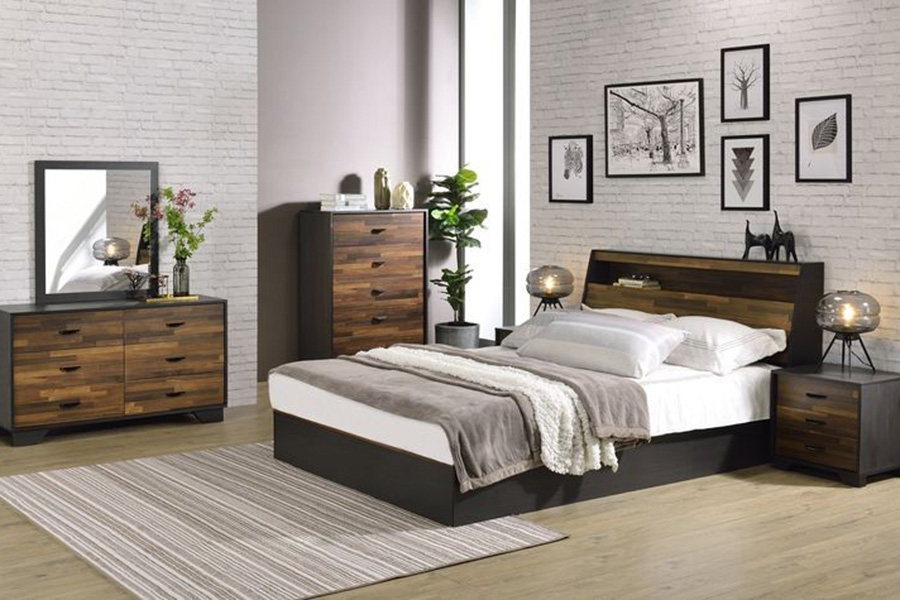 ACME - Eos Queen Bed with Storage in Walnut/Black