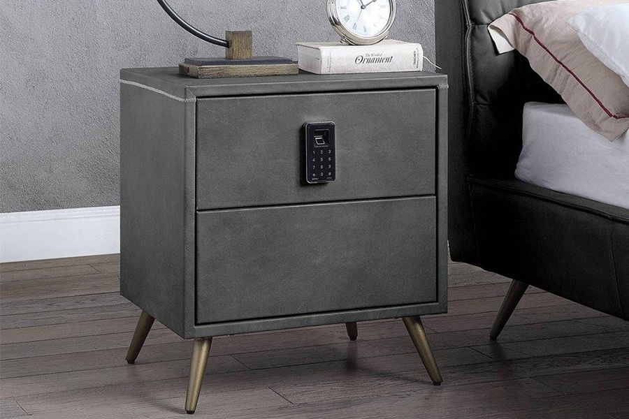 ACME - Doris Nightstand with USB & Electric Lock in Gray