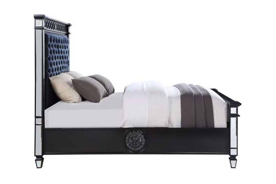 ACME Varian II Eastern King Bed - Mirrored/Dark Navy Blue/Black/Sliver