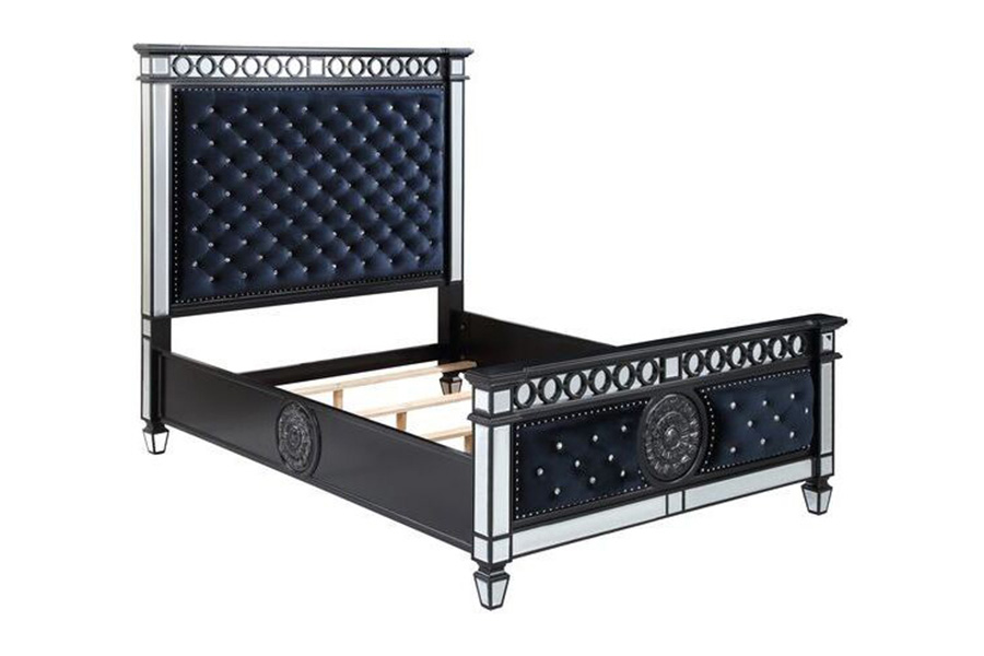 ACME Varian II Queen Bed - Mirrored/Dark Navy Blue/Black/Sliver