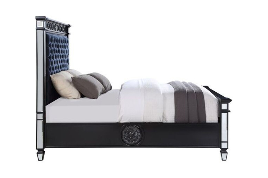 ACME Varian II Queen Bed - Mirrored/Dark Navy Blue/Black/Sliver