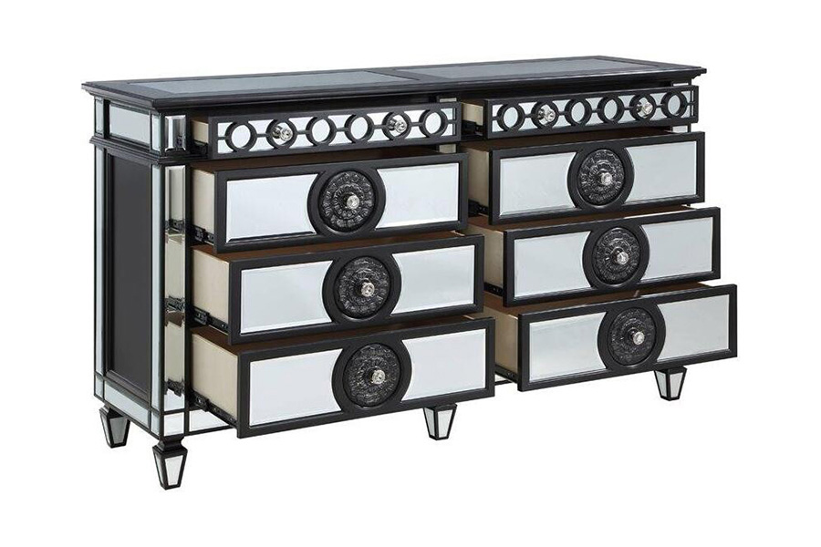 ACME - Varian II Dresser in Mirrored/Black/Sliver