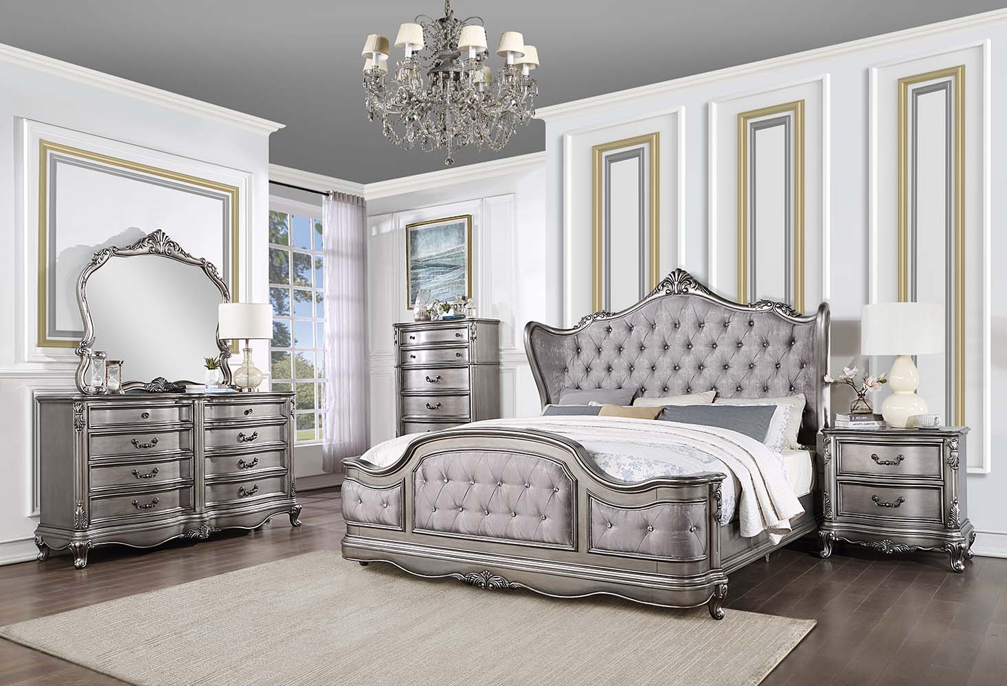 ACME Ariadne CK Bed - Velvet/Antique Platinum