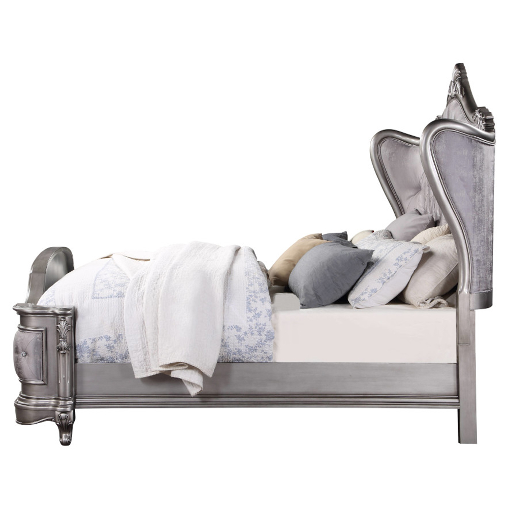 ACME Ariadne Queen Bed - Velvet/Antique Platinum