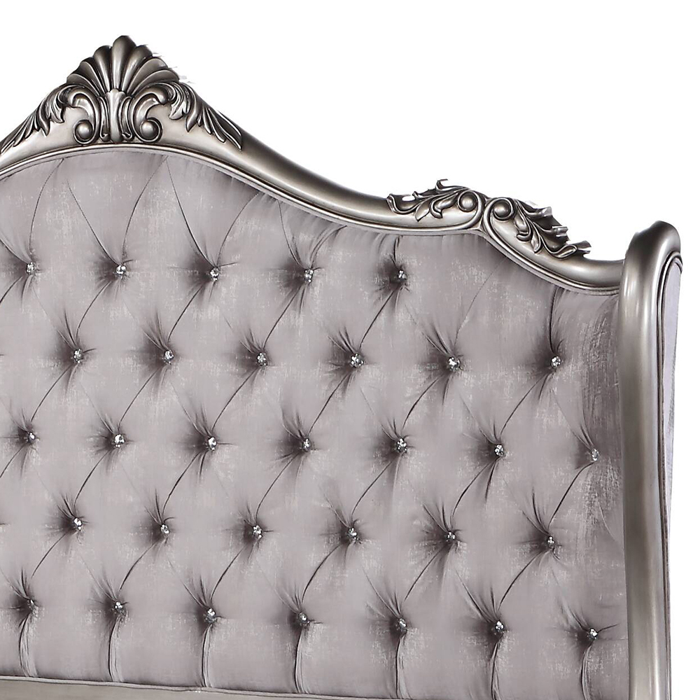 ACME Ariadne Queen Bed - Velvet/Antique Platinum