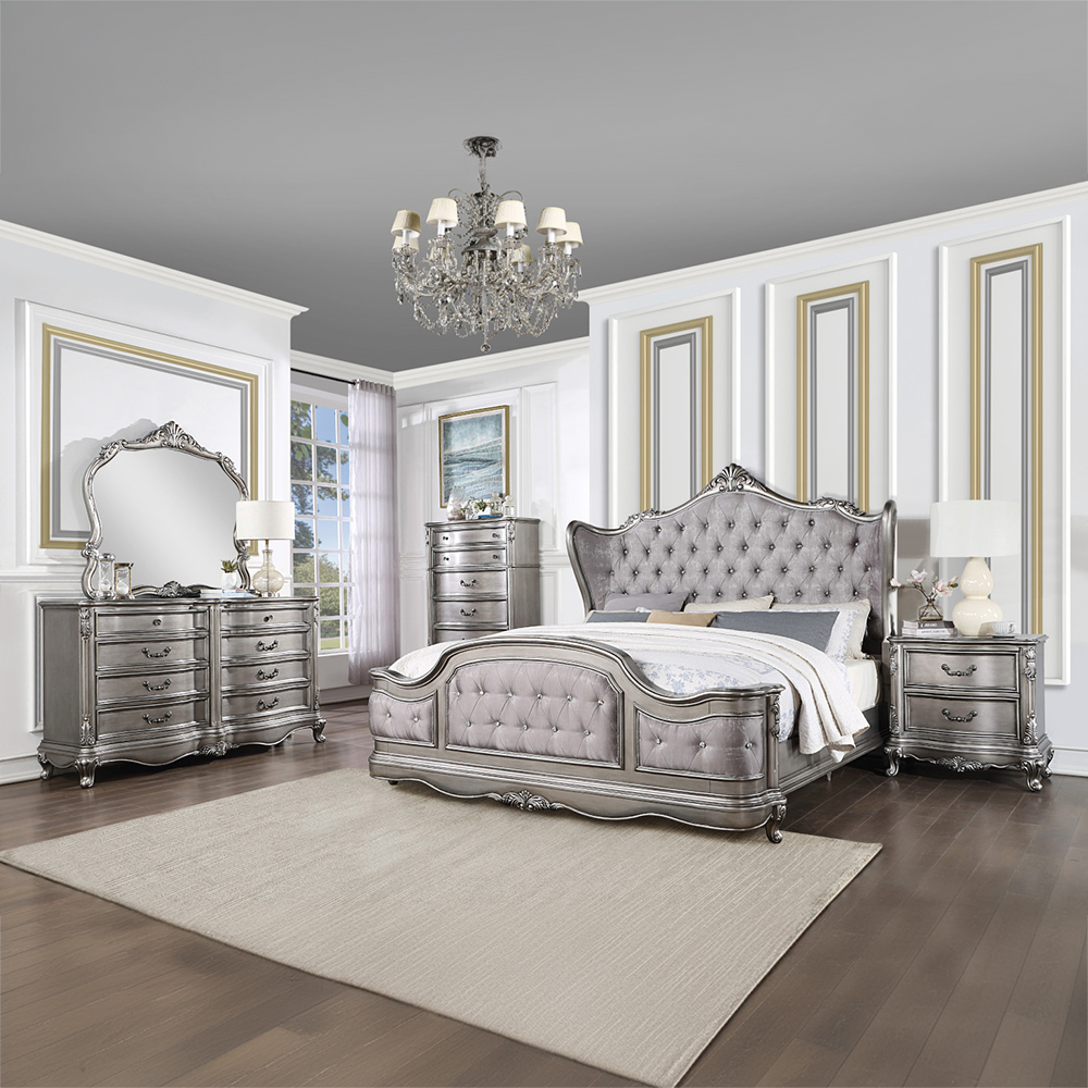 ACME Ariadne Queen Bed - Velvet/Antique Platinum