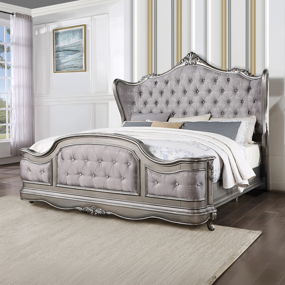 ACME Ariadne Queen Bed - Velvet/Antique Platinum