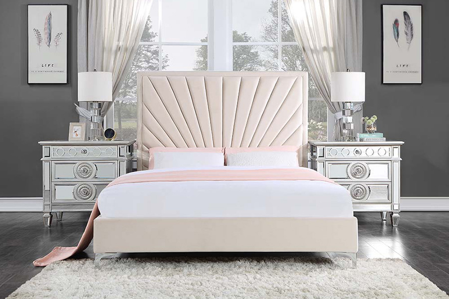 ACME Faiz Queen Bed - Beige Velvet