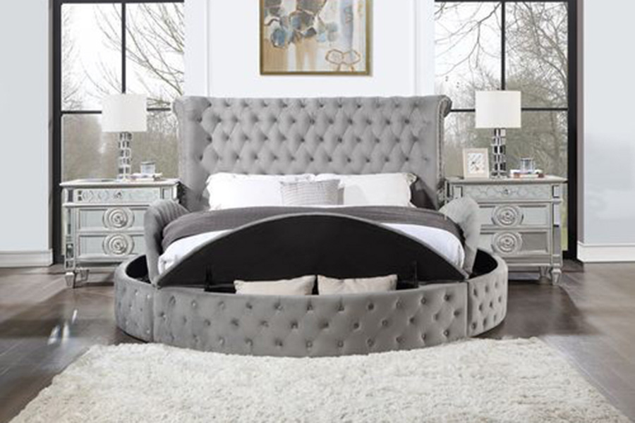 ACME Gaiva Eastern King Bed with Storage - Gray Velvet