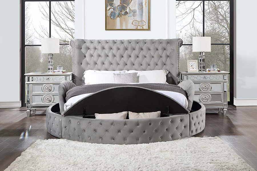 ACME Gaiva Queen Bed with Storage - Gray Velvet