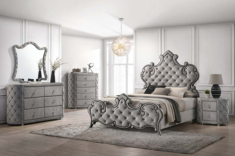 ACME Perine Queen Bed - Gray Velvet