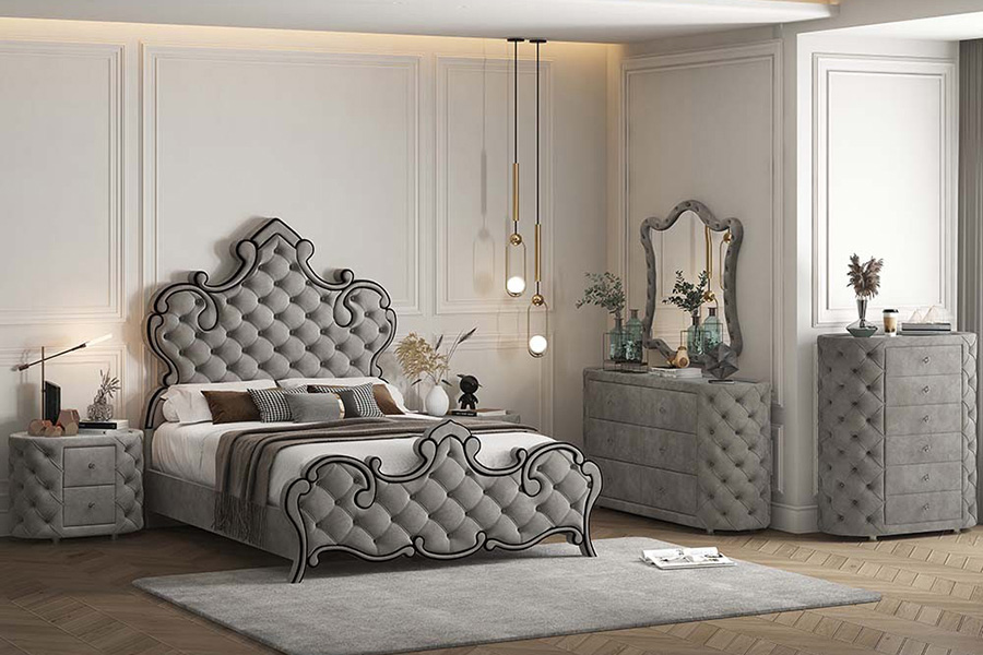 ACME Perine Queen Bed - Gray Velvet