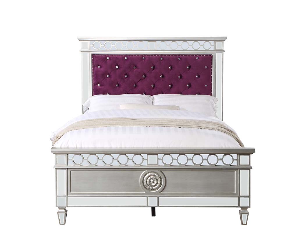 ACME Varian Twin Bed - Burgundy Velvet/Silver/Mirrored