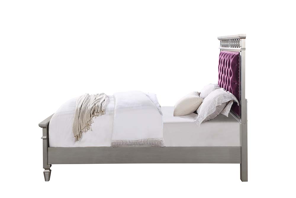 ACME Varian Twin Bed - Burgundy Velvet/Silver/Mirrored