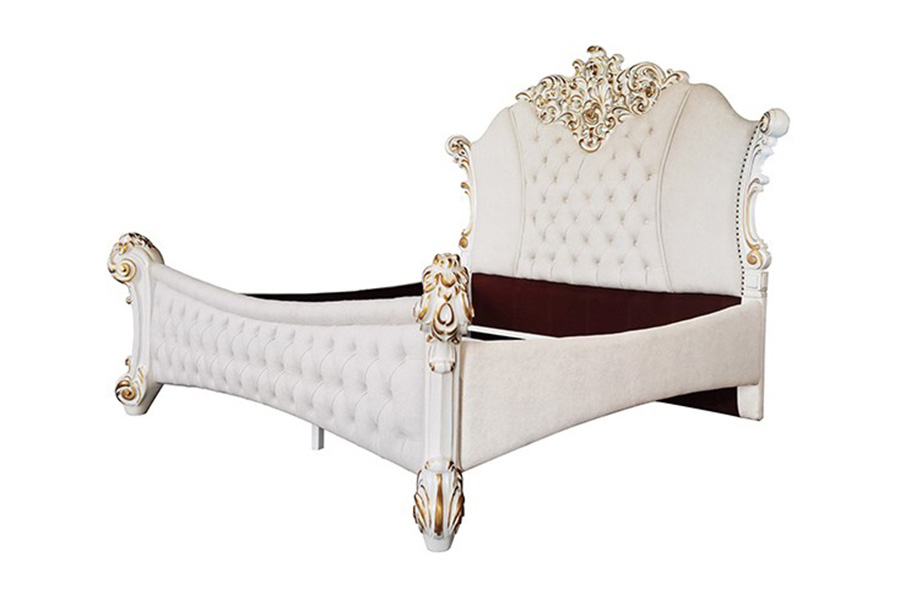 ACME Vendom Bed - Two Tone Ivory Fabric and Antique Pearl Finish, California King Size