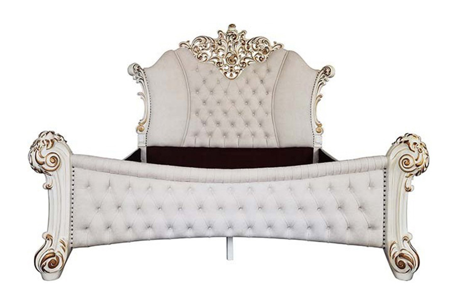 ACME Vendom Bed - Two Tone Ivory Fabric and Antique Pearl Finish, Queen Size