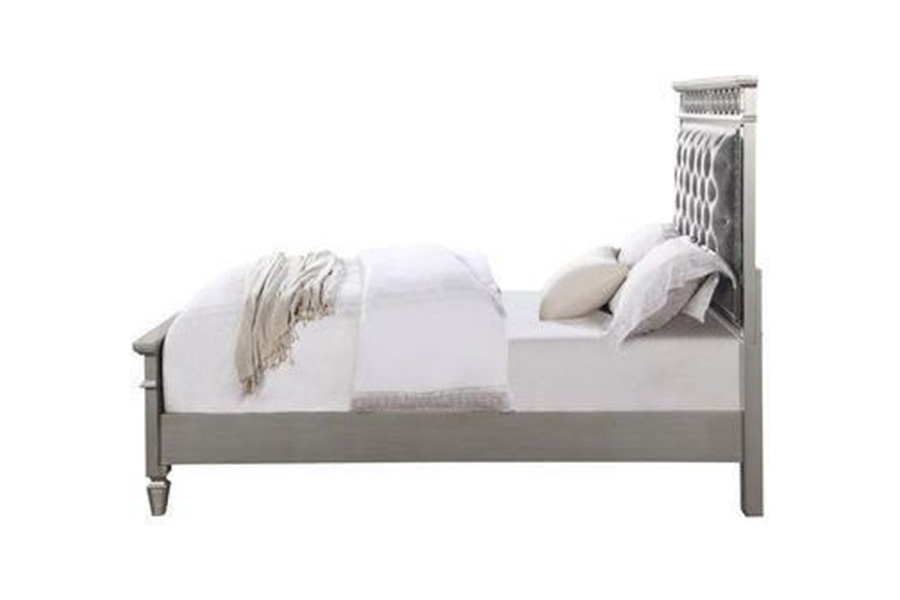 ACME Varian Bed - Gray Velvet and Silver, Full Size