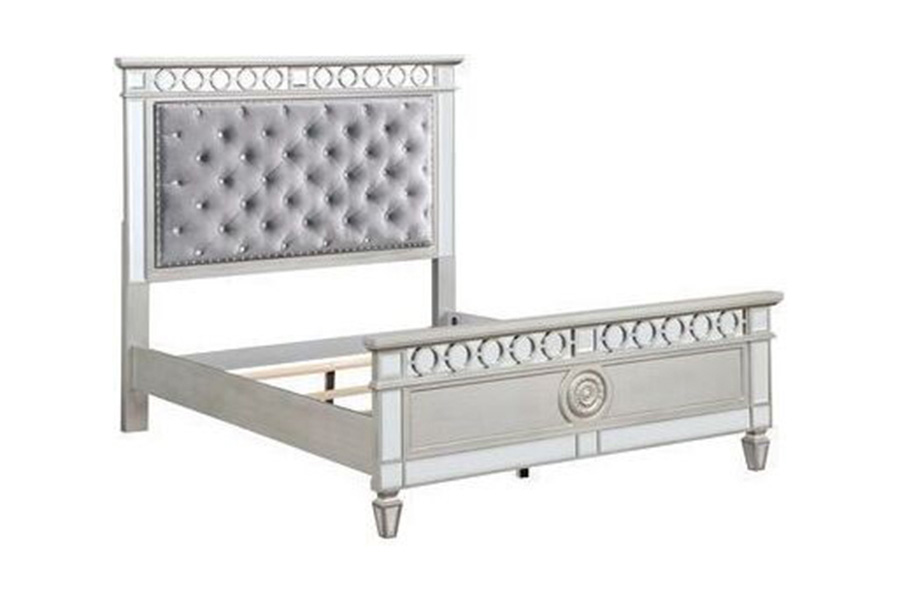 ACME Varian Bed - Gray Velvet and Silver, Full Size