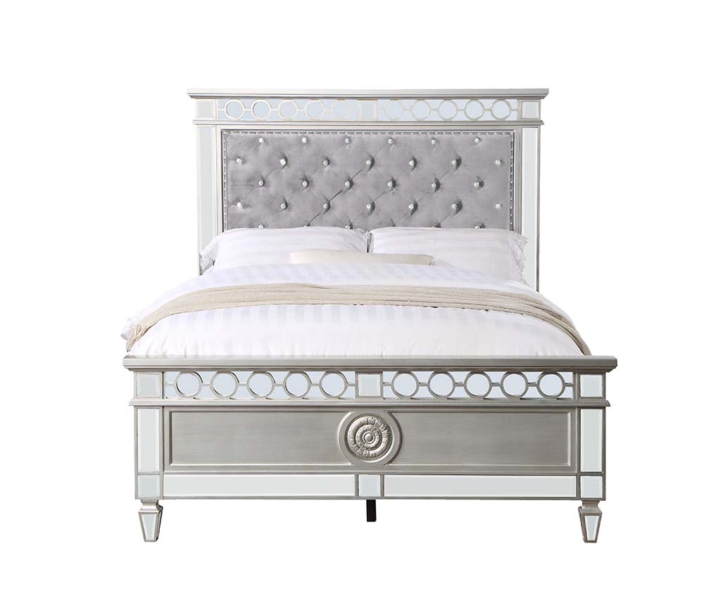 ACME Varian Twin Bed - Gray Velvet/Silver/Mirrored