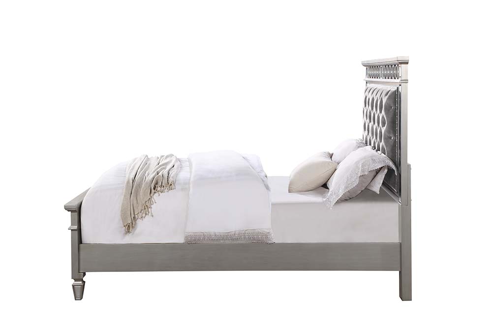 ACME Varian Twin Bed - Gray Velvet/Silver/Mirrored