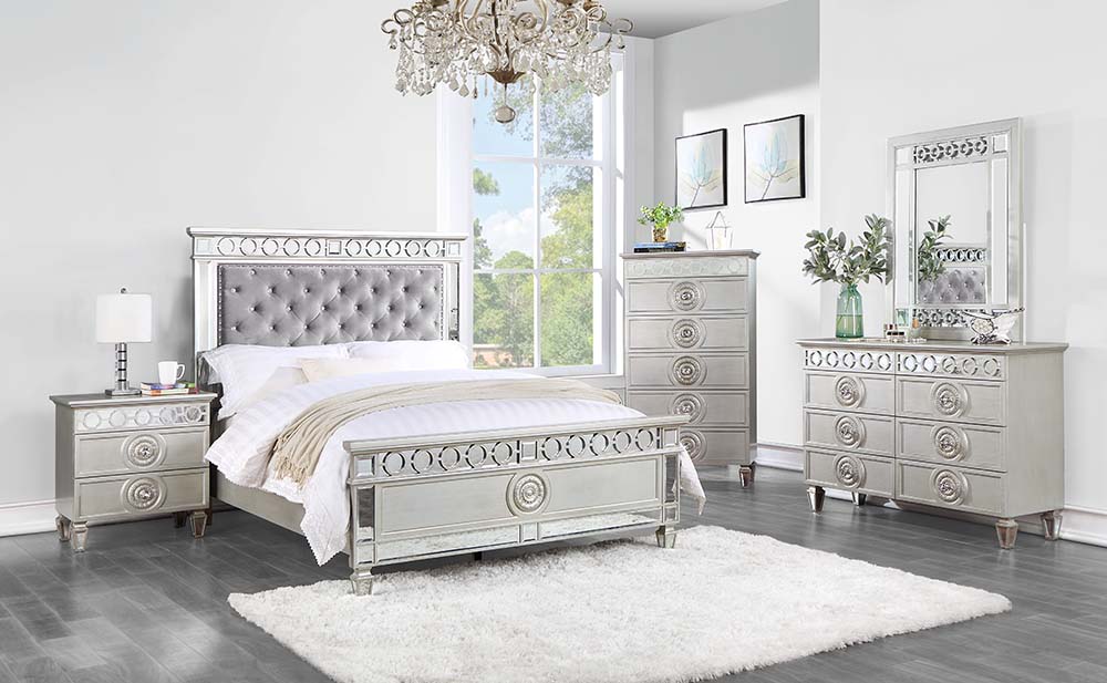 ACME Varian Twin Bed - Gray Velvet/Silver/Mirrored