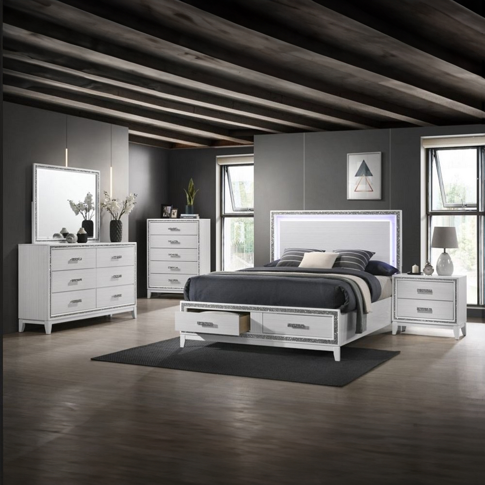 ACME Haiden Queen Bed with Led & Storage - White