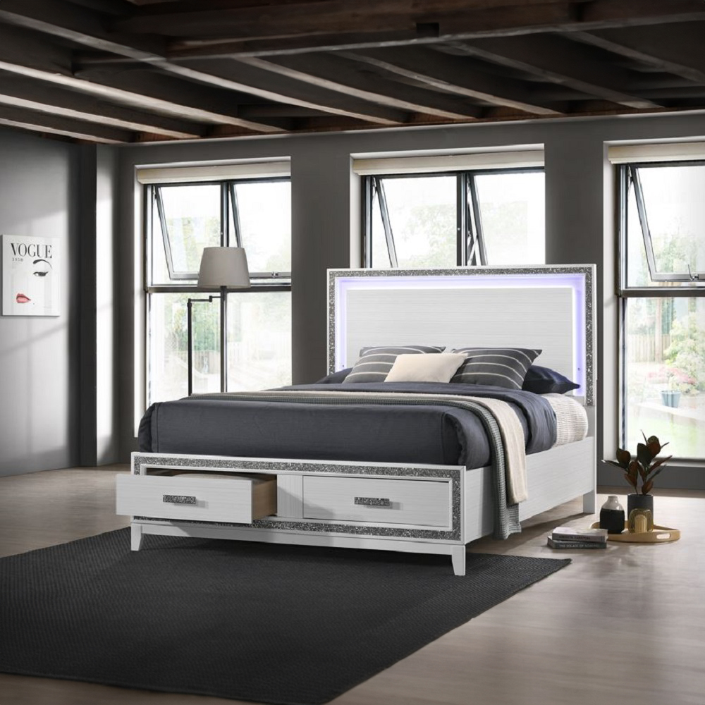 ACME Haiden Queen Bed with Led & Storage - White