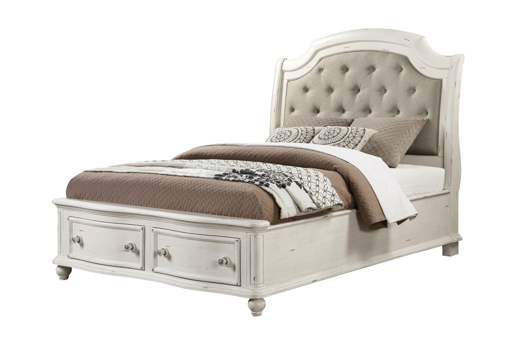 ACME Jaqueline Queen Bed with Storage - Gray Linen/Antique White