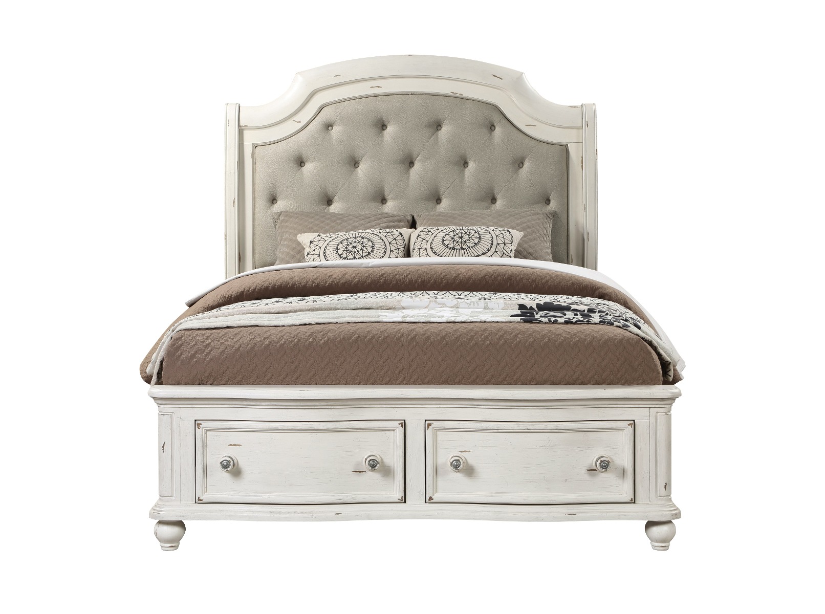 ACME Jaqueline Queen Bed with Storage - Gray Linen/Antique White