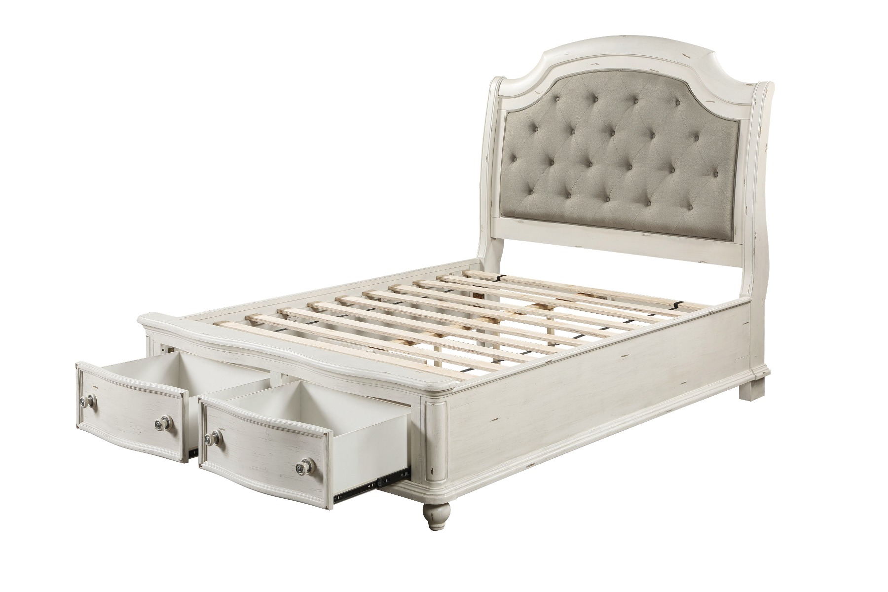 ACME Jaqueline Queen Bed with Storage - Gray Linen/Antique White